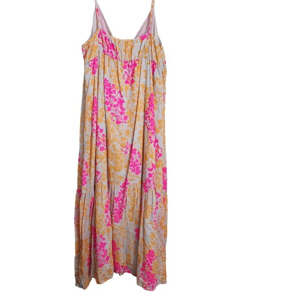 Old Navy Y2K Maxi Dress XXL Tiered Boho V-Neck Metallic Sleeveless‎ Beach Lined - Picture 3 of 12